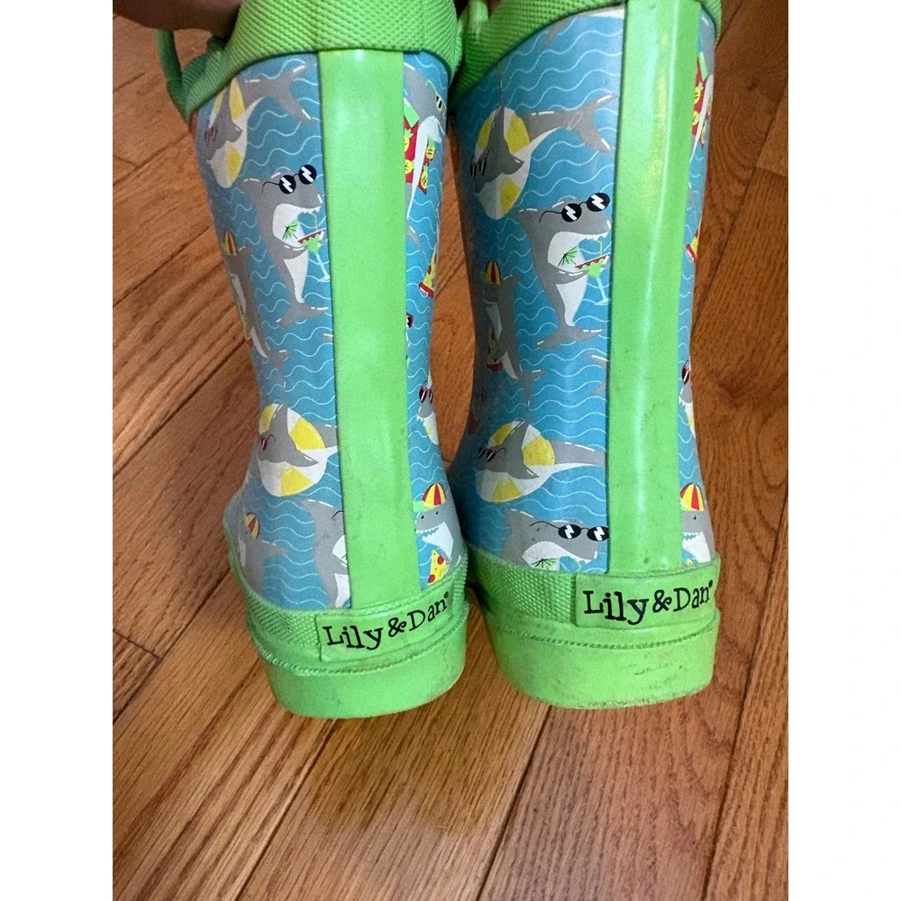 Lily & Dan Kids Shark Print Rubber Rain Boots Blue Green Size 11/12 47160